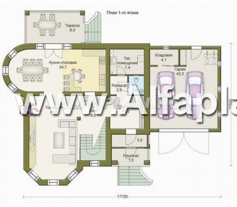 «Ювенил» - проект двухэтажного дома, с эркером и с террасой, просторная планировка, гараж на 2 авто - превью план дома