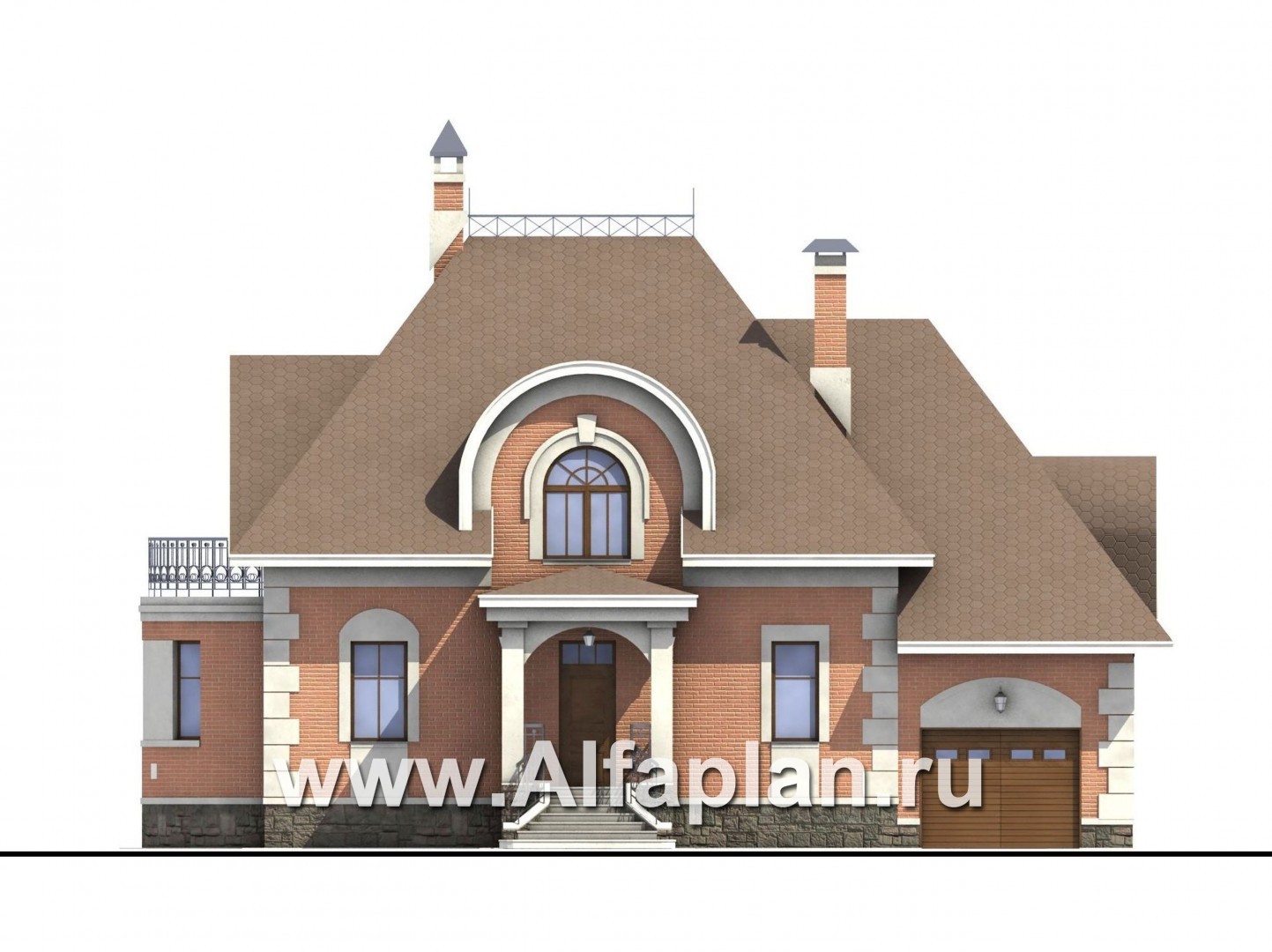 «Эвита» - проект дома с мансардой, с эркером и с террасой, с гаражом, в стиле эклектика - фасад дома
