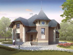 Превью проекта ««Аскольд» - проект двухэтажного дома с террасой, планировка дома по диагонали, в стиле замка»