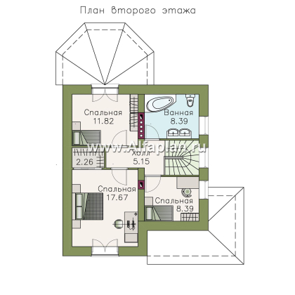 Проект дома с мансардой из газобетона «Оптима», планировка 3 спальни, с террасой - превью план дома
