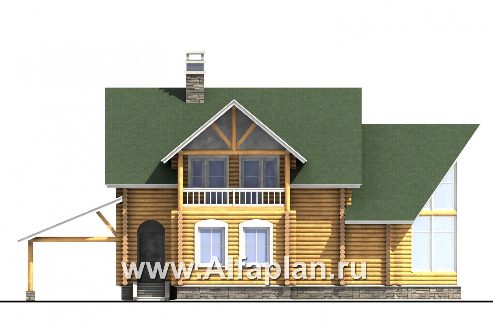 Проекты домов Альфаплан - «Новая Традиция» - деревянный дом с треугольной верандой - изображение фасада №1