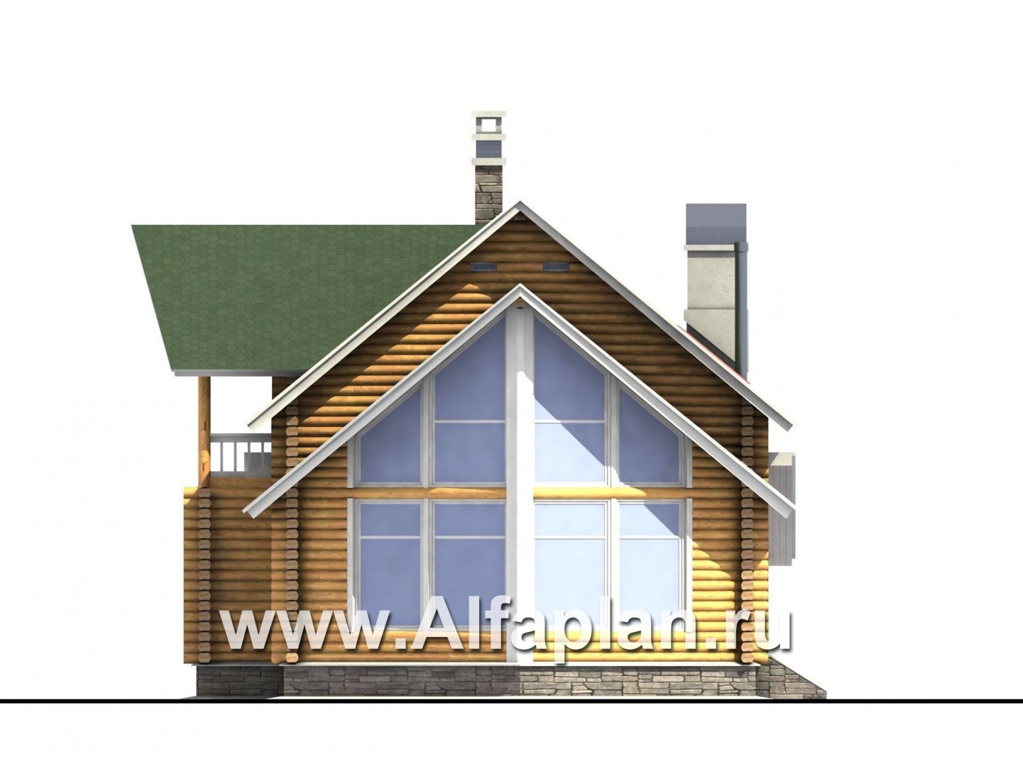 Проекты домов Альфаплан - «Новая Традиция» - деревянный дом с треугольной верандой - изображение фасада №2