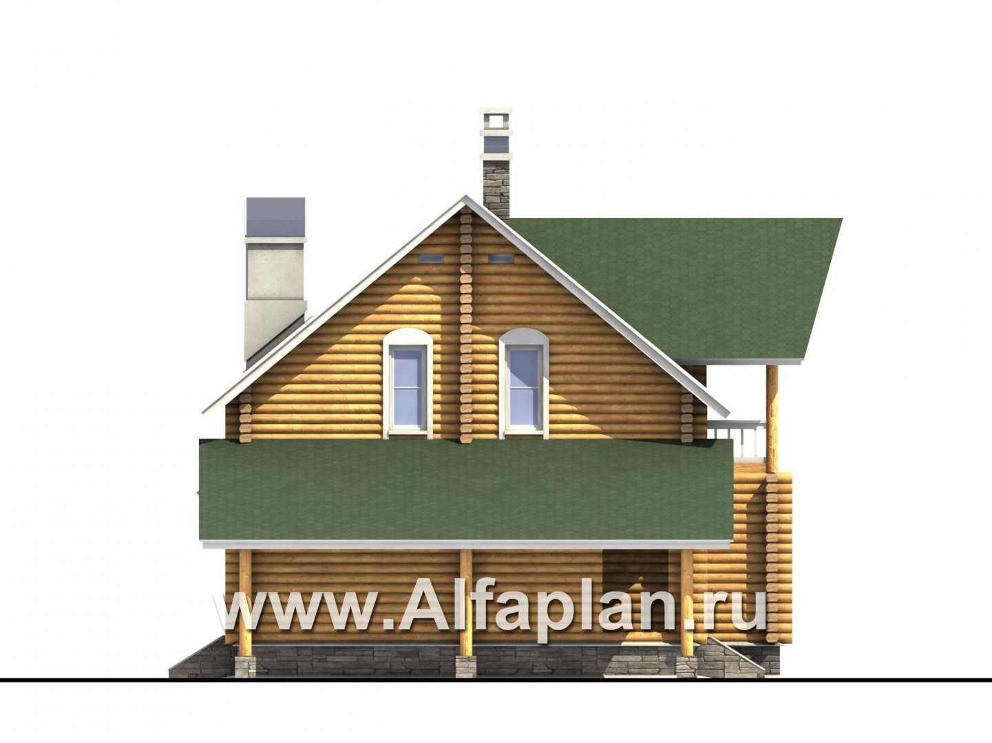 Проекты домов Альфаплан - «Новая Традиция» - деревянный дом с треугольной верандой - изображение фасада №3