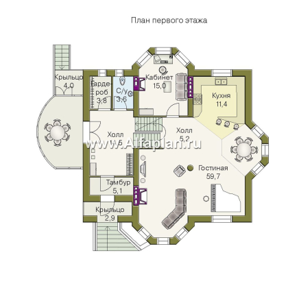 Проекты домов Альфаплан - «Верона» - респектабельный коттедж с гаражом - превью плана проекта №2