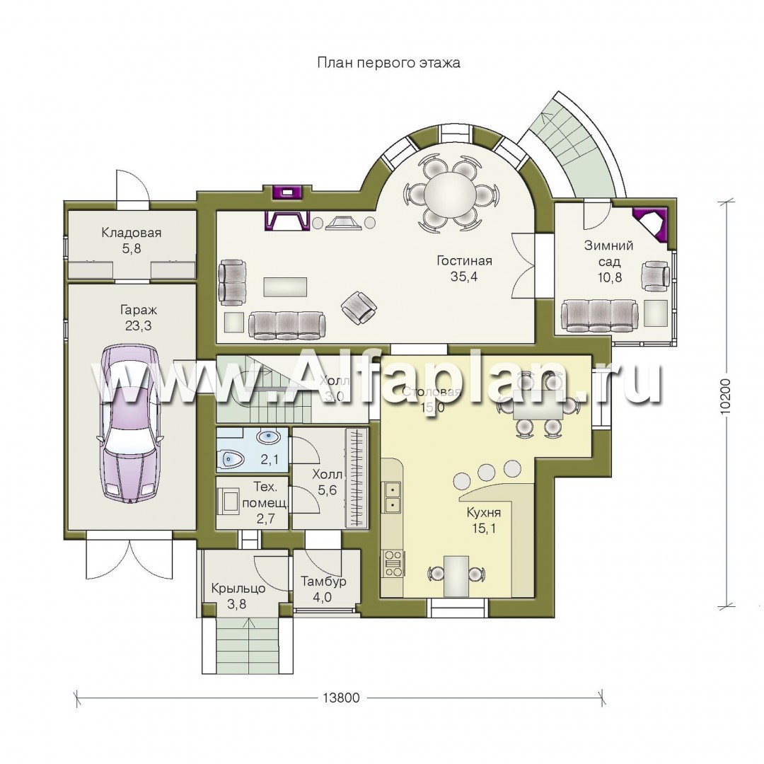Проекты домов Альфаплан - «Уют» - коттедж с зимним садом - план проекта №1