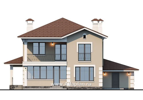 «Кваренги» - проект двухэтажного дома, с сауной, с террасой и просторной лоджией, гараж на 1 авто - превью фасада дома