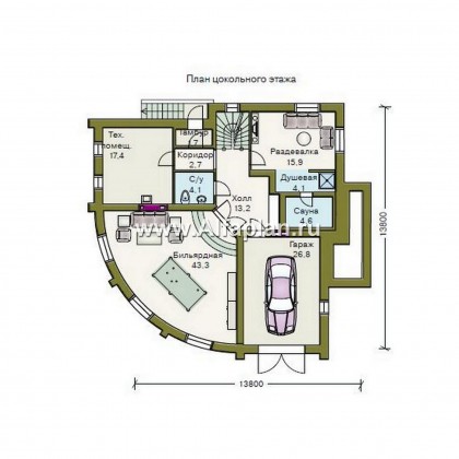 Проекты домов Альфаплан - Проект дома из кирпича «Флоренция» в классическом стиле, с террасой, и с цокольным этажом - превью плана проекта №1