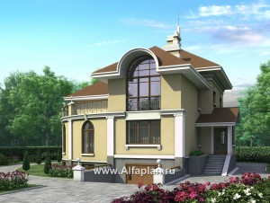Проекты домов Альфаплан - Проект дома из кирпича «Флоренция» в классическом стиле, с террасой, и с цокольным этажом - превью основного изображения