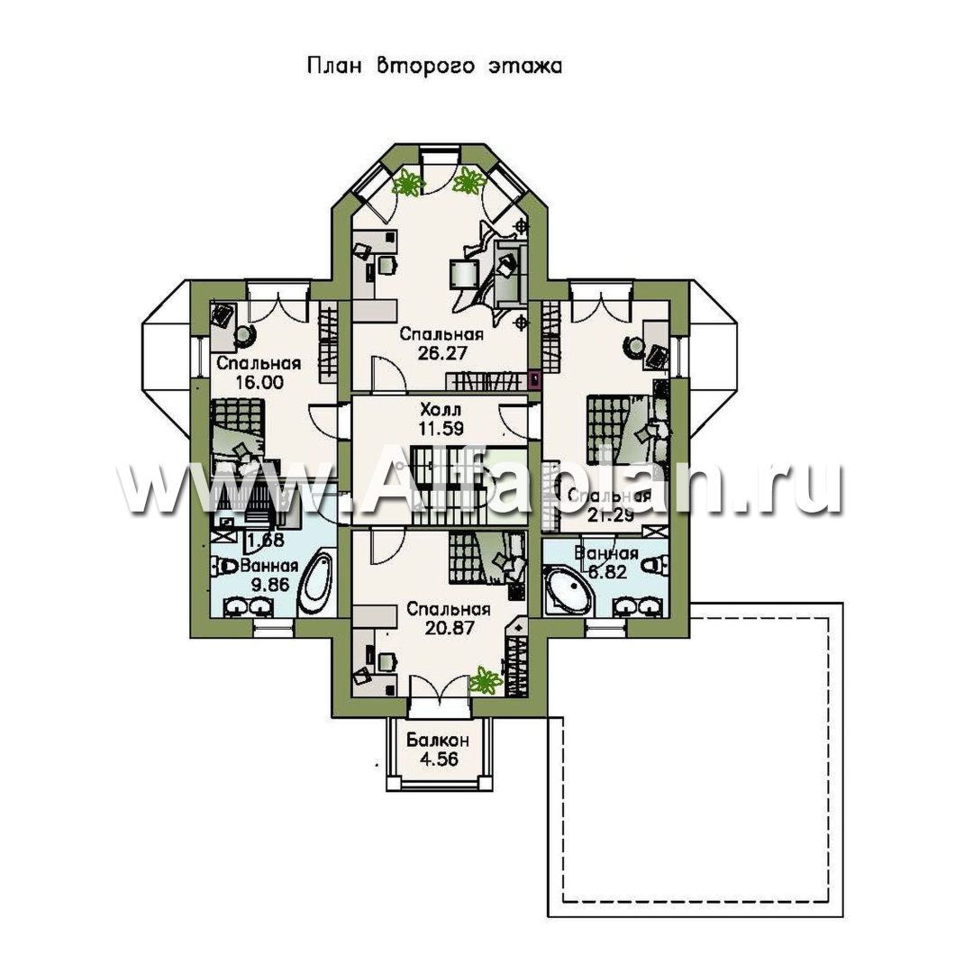 Проекты домов Альфаплан - «Петровское барокко»- двухэтажный коттедж с гаражом на два автомобиля - изображение плана проекта №2