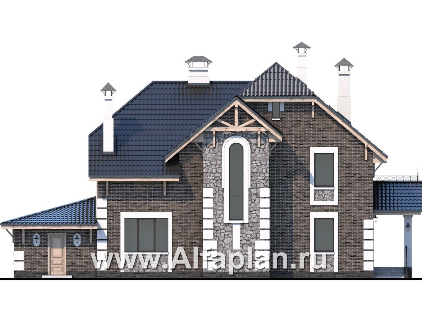 Проекты домов Альфаплан - «Ясная поляна» - проект двухэтажного дома, с гаражом, с эркером и с бильярдной - изображение фасада №4