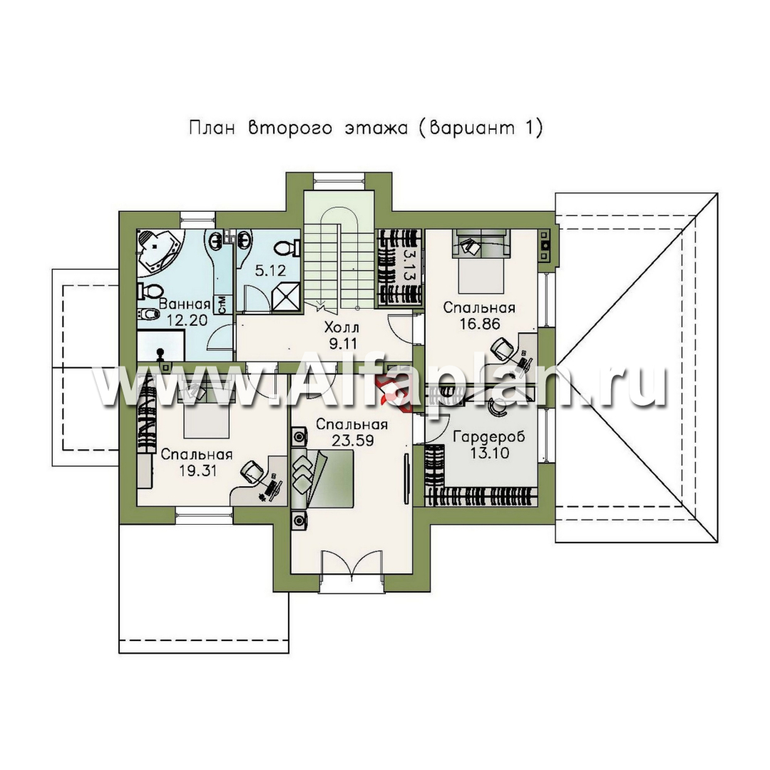 Проекты домов Альфаплан - «Ясная поляна» - проект двухэтажного дома, с гаражом, с эркером и с бильярдной - изображение плана проекта №2