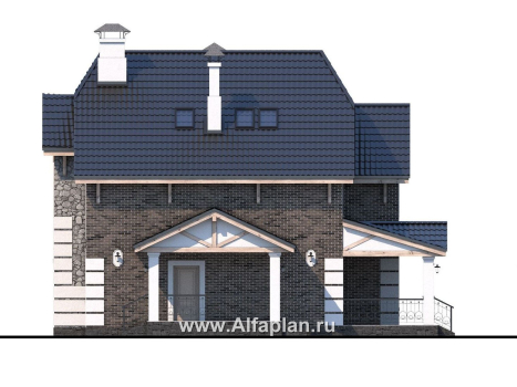 Проекты домов Альфаплан - «Ясная поляна» - проект двухэтажного дома, с гаражом, с эркером и с бильярдной - превью фасада №3