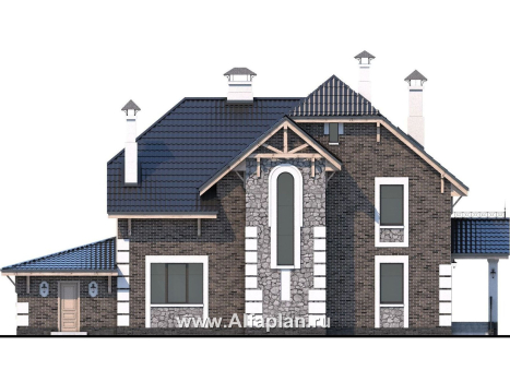 Проекты домов Альфаплан - «Ясная поляна» - проект двухэтажного дома, с гаражом, с эркером и с бильярдной - превью фасада №4
