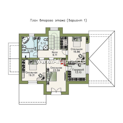 Проекты домов Альфаплан - «Ясная поляна» - проект двухэтажного дома, с гаражом, с эркером и с бильярдной - превью плана проекта №2