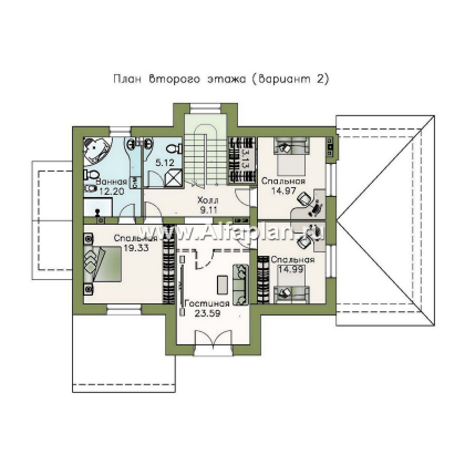 Проекты домов Альфаплан - «Ясная поляна» - проект двухэтажного дома, с гаражом, с эркером и с бильярдной - превью плана проекта №3