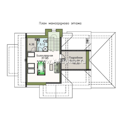 Проекты домов Альфаплан - «Ясная поляна» - проект двухэтажного дома, с гаражом, с эркером и с бильярдной - превью плана проекта №4