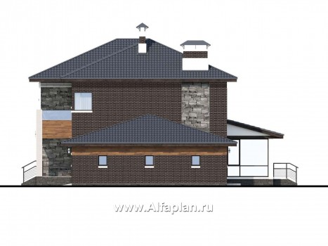 Проекты домов Альфаплан - «Прайд» - современный коттедж с остекленной верандой и гаражом - превью фасада №2