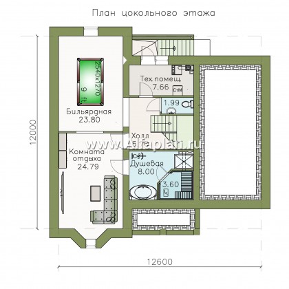 «АльфаВУД» - проект дома с мансардой, из дерева, с цокольным этажом и с гаражом - превью план дома