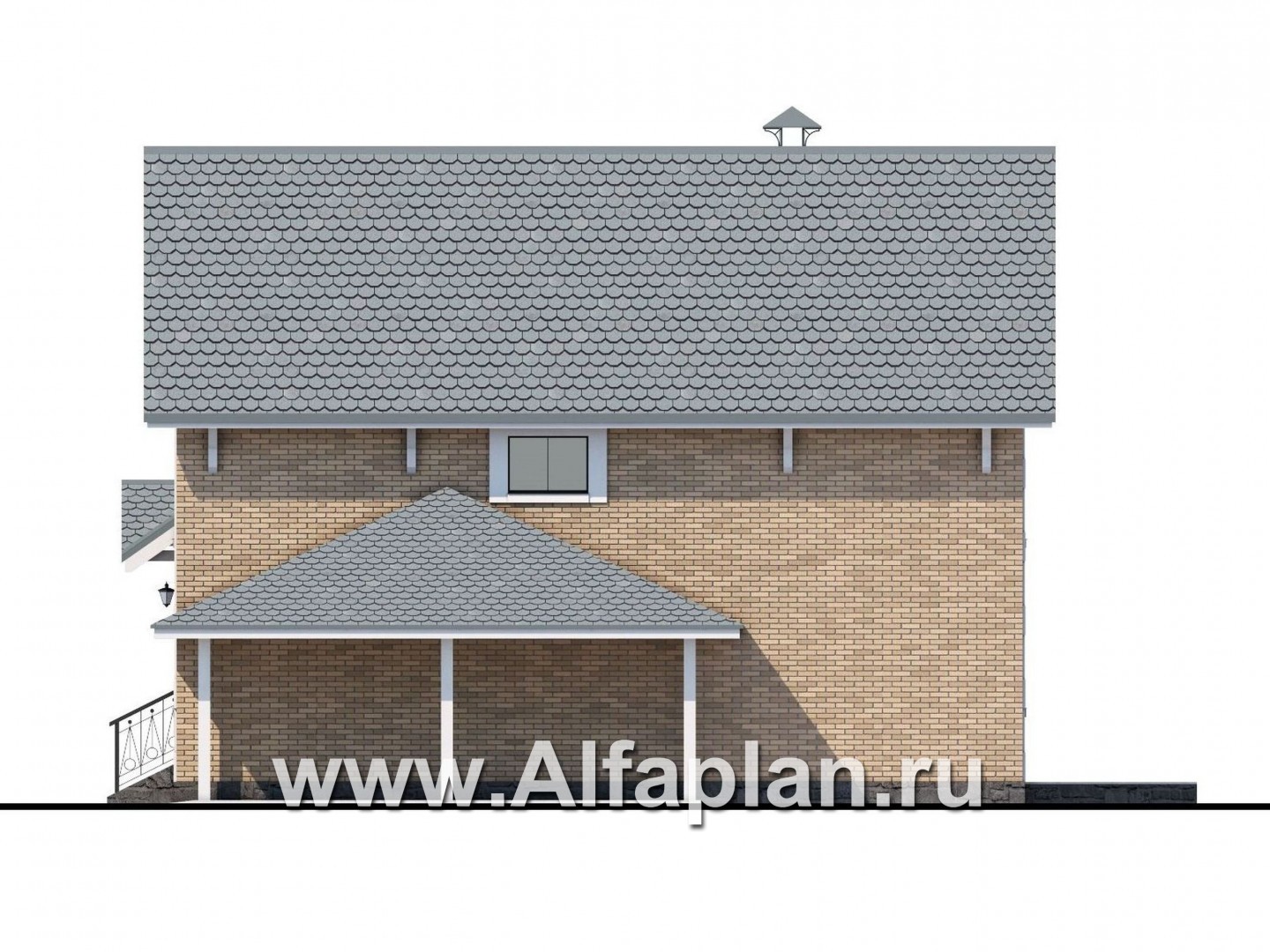 Проекты домов Альфаплан - Коттедж из кирпича «Кадет» - навесом - изображение фасада №2