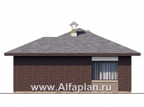 Проекты домов Альфаплан - «Дега» - проект одноэтажного дома из газобетона, с террасой, с угловым окном - превью фасада №2