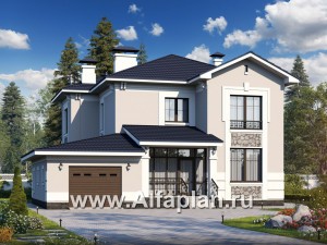 Превью проекта ««Белоостров» - проект двухэтажного дома, планировка с кабинетом на 1 эт, с террасой и с гаражом на 1 авто»