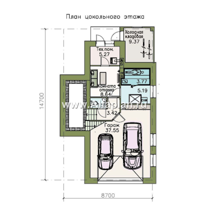 «Эврика» - проект трехэтажного дома, планировка с увеличенной прихожей, с гаражом в цоколе, для узкого участка - превью план дома