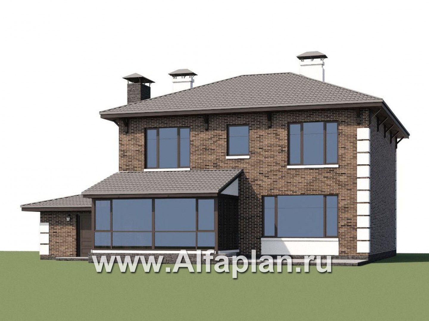 Проекты домов Альфаплан - «Седьмая высота» - проект двухэтажного дома, лестница в центре, с кабинетом и с сауной, с гаражом - дополнительное изображение №1