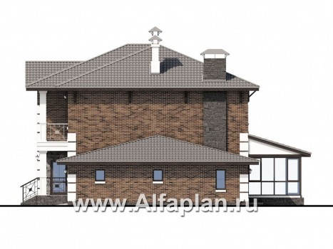Проекты домов Альфаплан - «Седьмая высота» - проект двухэтажного дома, лестница в центре, с кабинетом и с сауной, с гаражом - превью фасада №2