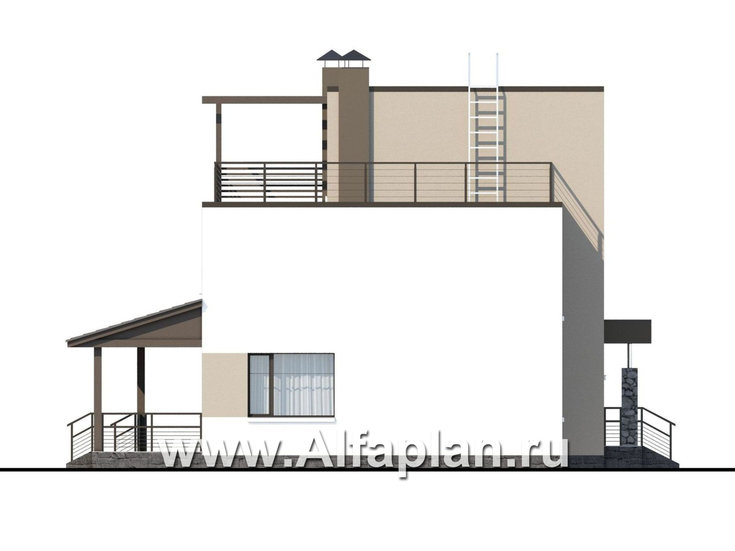 «Приоритет» - проект двухэтажного дома из газобетона, с открытой планировкой,  с эксплуатируемой крышей, в стиле хай-тек - фасад дома