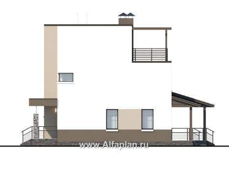 «Приоритет» - проект двухэтажного дома из газобетона, с открытой планировкой,  с эксплуатируемой крышей, в стиле хай-тек - превью фасада дома