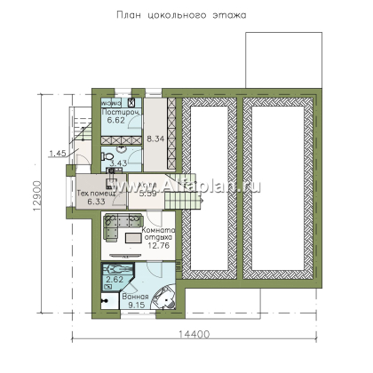 Проекты домов Альфаплан - «Двенадцать месяцев» - современный проект полутораэтажного коттеджа - превью плана проекта №1