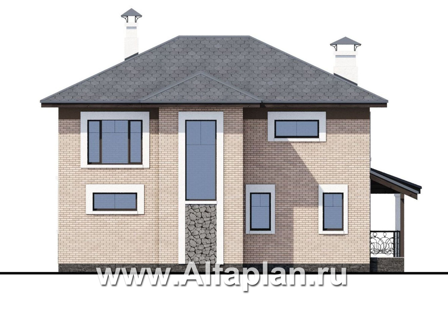 «Модерн» - проект двухэтажного дома из газобетона, с террасой, в стиле модерн (Серебряный век) - фасад дома