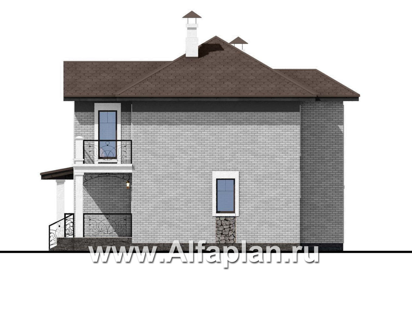 «Модерн» - проект двухэтажного дома из газобетона, с террасой, в стиле модерн - фасад дома