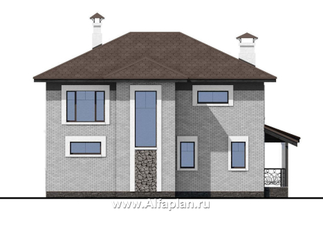 «Модерн» - проект двухэтажного дома из газобетона, с террасой, в стиле модерн - превью фасада дома