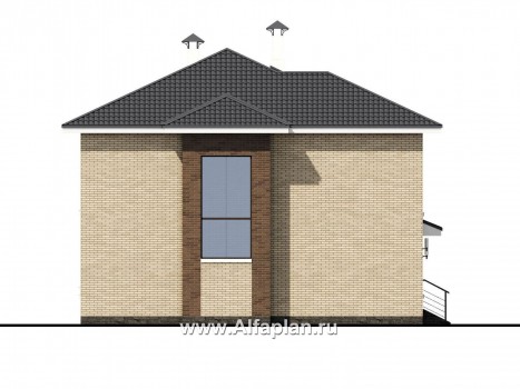 «Роман с камнем» — проект двухэтажного дома из газобетона, планировка дома с террасой при входе - превью фасада дома