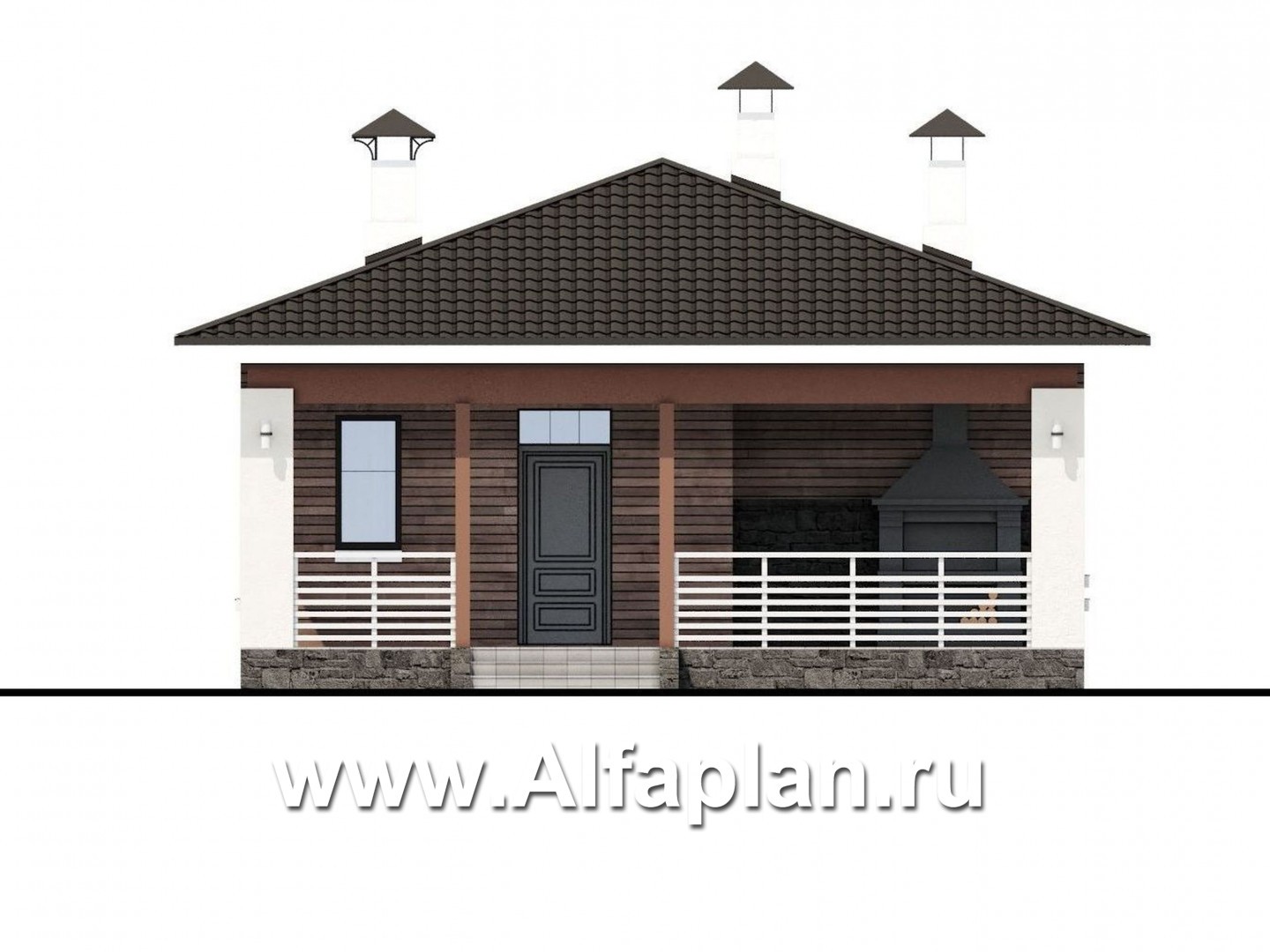 Проекты домов Альфаплан - «Мелета» - уютный одноэтажный дом с двумя спальнями - изображение фасада №1