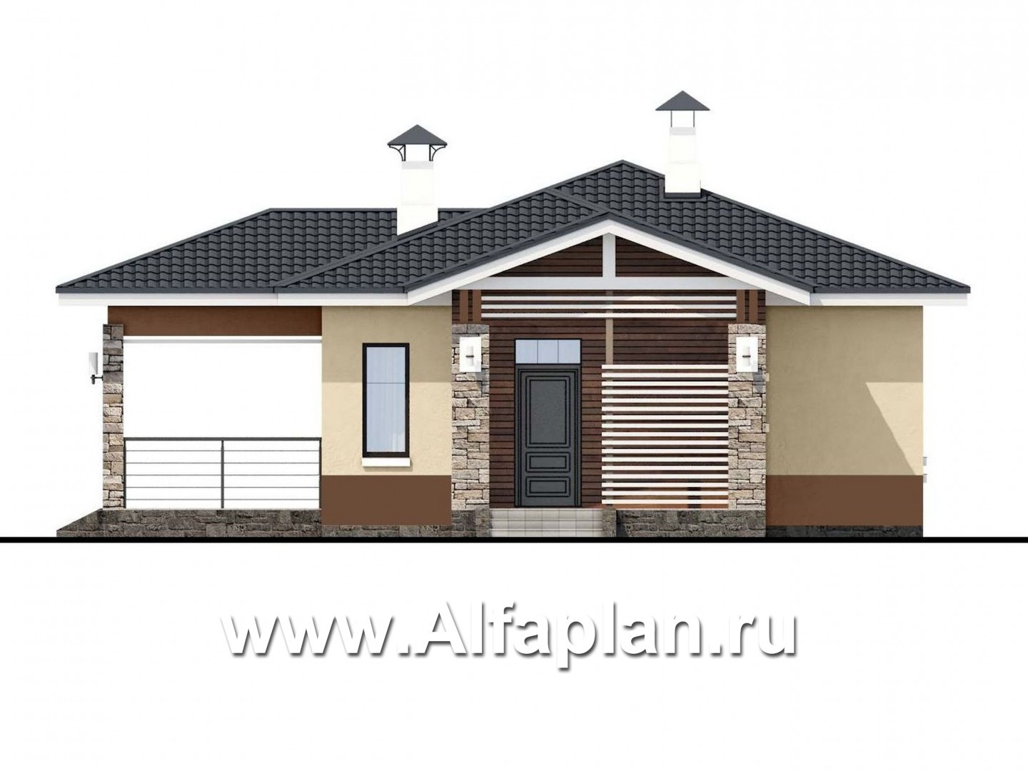 Проекты домов Альфаплан - «Мелета» - компактный и уютный одноэтажный дом с тремя спальнями - изображение фасада №1
