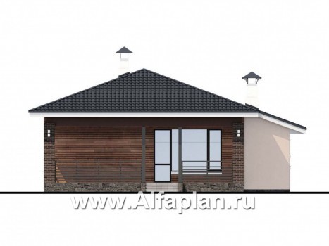Проекты домов Альфаплан - «Каллиопа» - одноэтажный дом с террасой и гаражом (три спальни) - превью фасада №4