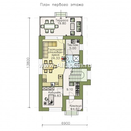Проекты домов Альфаплан - «Арс» - небольшой мансардный дом для узкого участка - превью плана проекта №1
