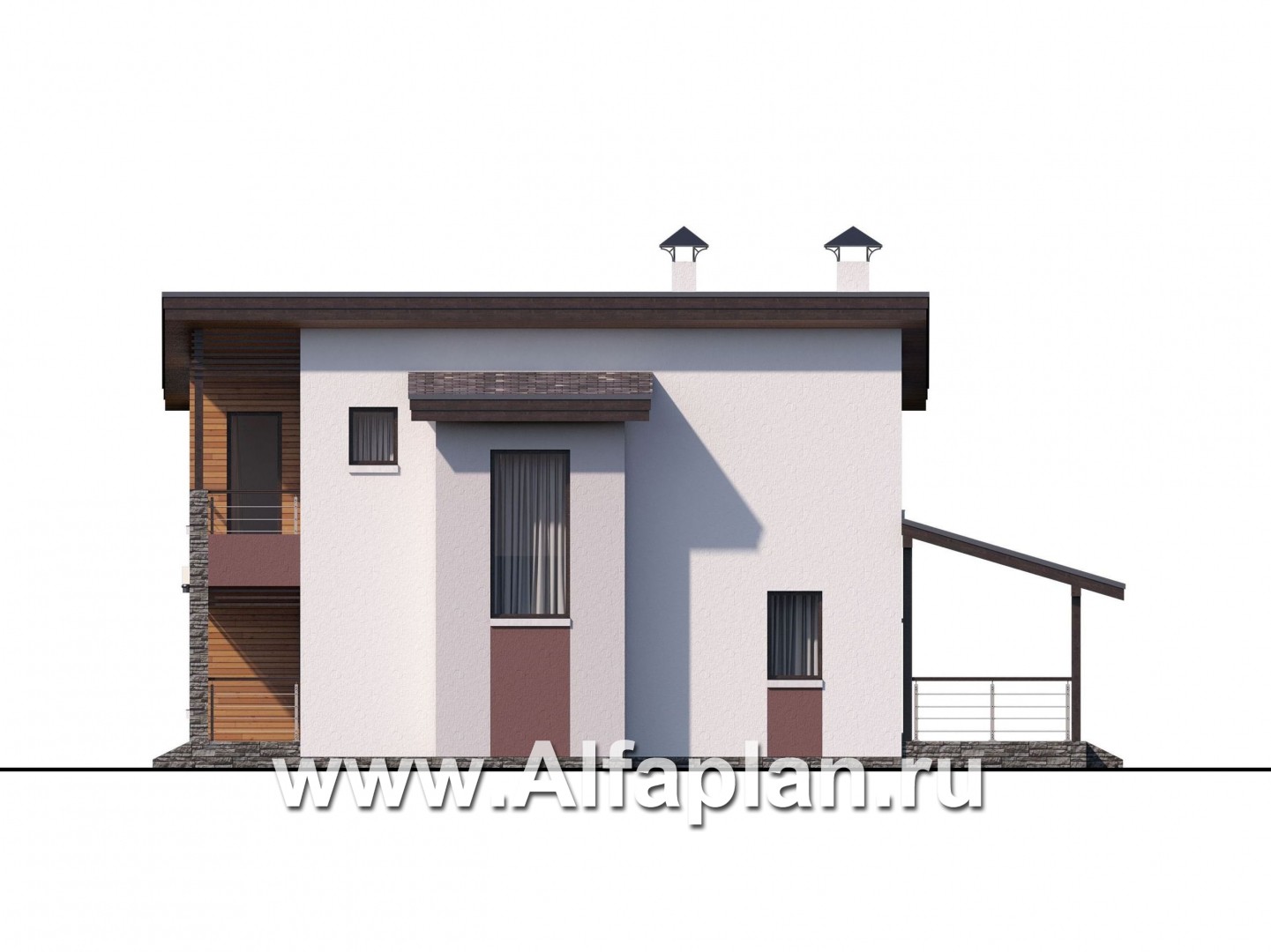 «Арс» - проект двухэтажного дома, с террасой и с балконом,  односкатная крыша, для узкого участка - фасад дома