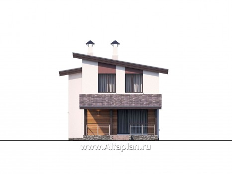 «Арс» - проект двухэтажного дома, с террасой и с балконом,  односкатная крыша, для узкого участка - превью фасада дома