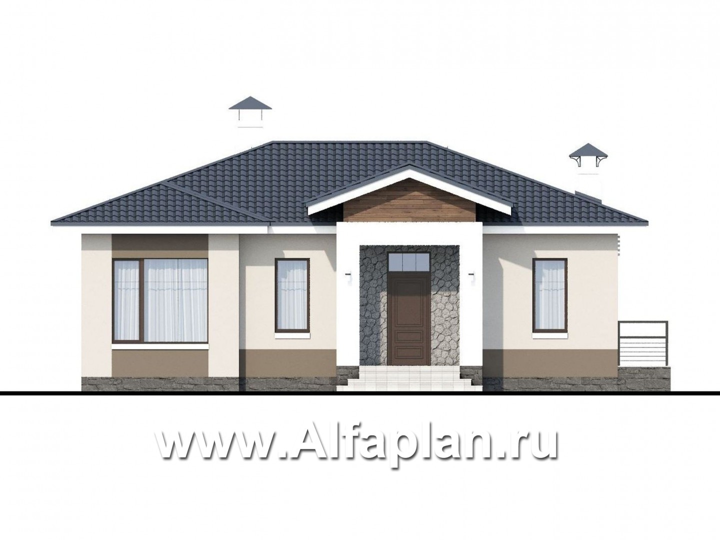 Проекты домов Альфаплан - «Бирюса» - проект одноэтажного коттеджа для небольшой семьи - изображение фасада №1