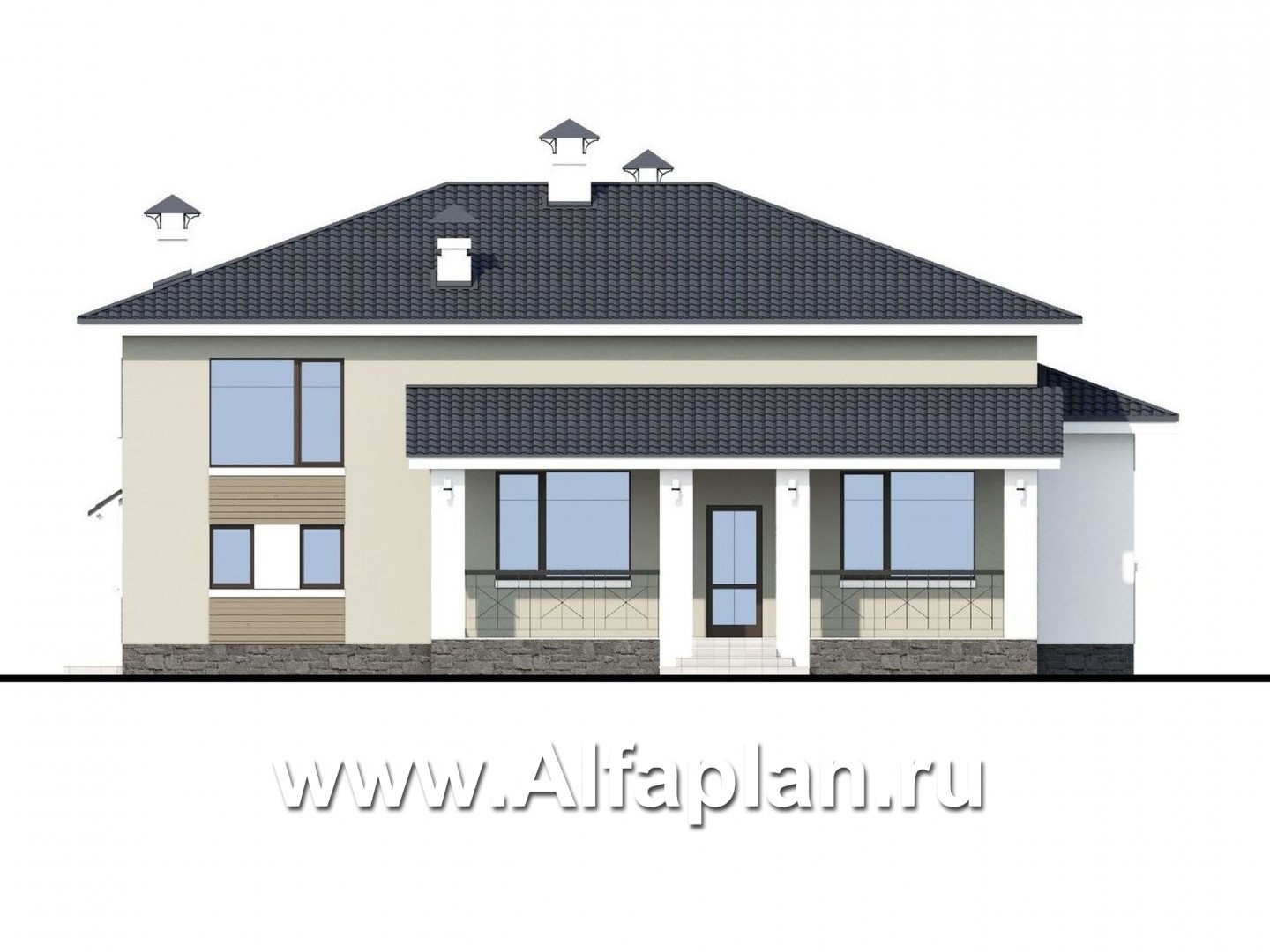 Проекты домов Альфаплан - «Мажестик» - современный  коттедж в полтора этажа с гаражом - изображение фасада №4