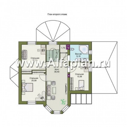 «Фаворит» - проект двухэтажного дома, планировка с эркером и двусветной гостиной, навес для авто - превью план дома