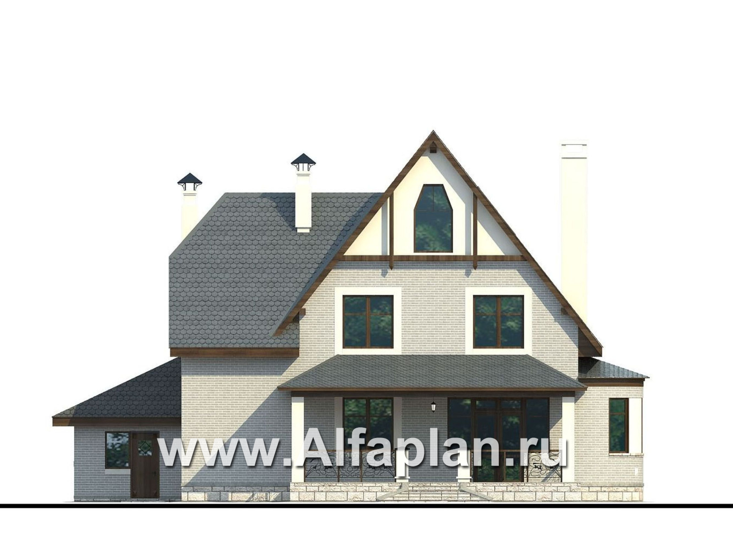 «Ленский» - проект двухэтажного дома, с мансардой и гаражом, для большой семьи в стиле модерн - фасад дома
