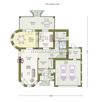 «Ленский» - проект двухэтажного дома, с мансардой и гаражом, для большой семьи в стиле модерн - превью план дома