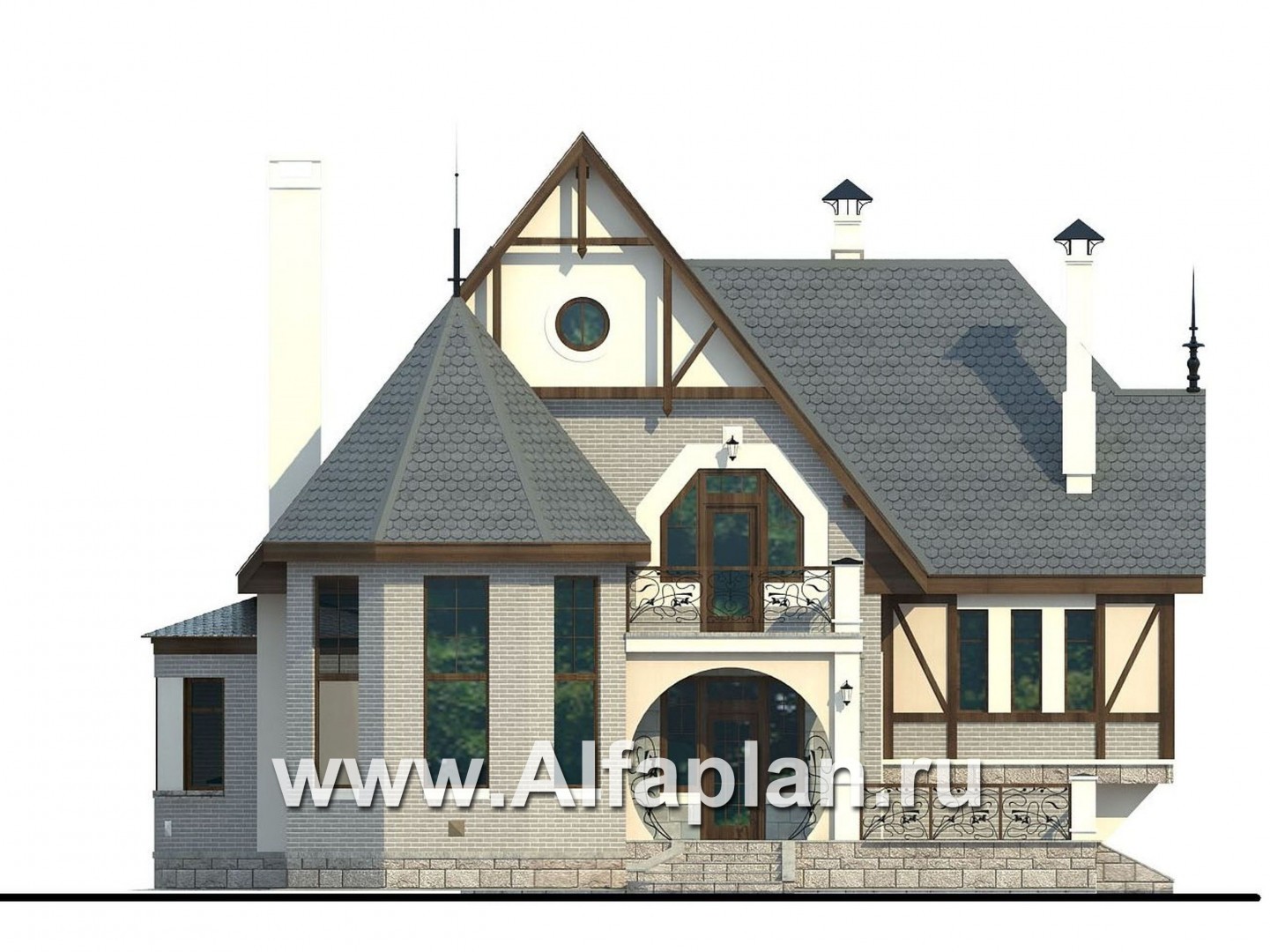 «Ленский» - проект двухэтажного дома, с мансардой, в стиле модерн, для большой семьи - фасад дома