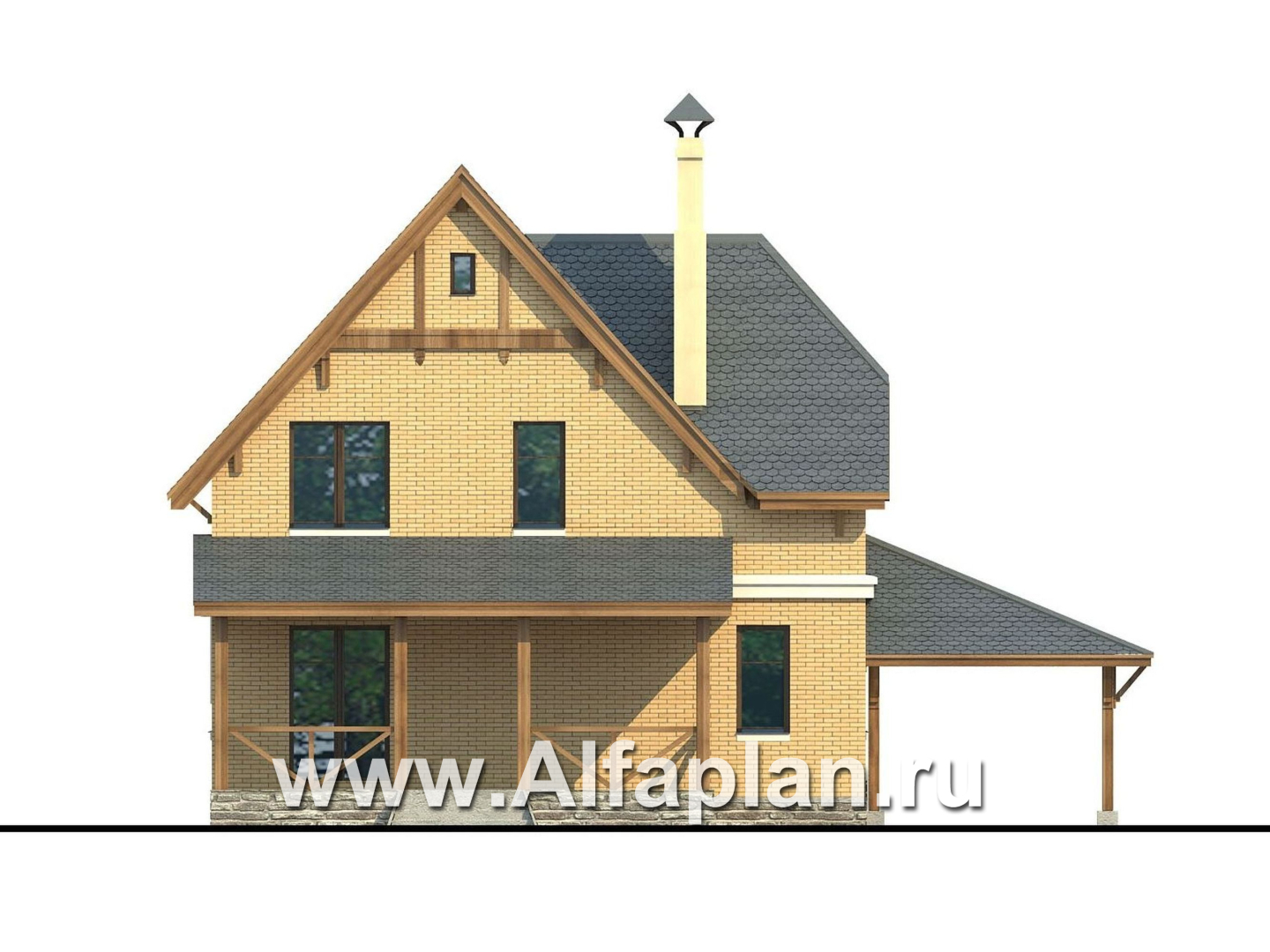 Проекты домов Альфаплан - Проект двухэтажного дома из газобетона «Шевалье», с эркером, с террасой и балконом - изображение фасада №4