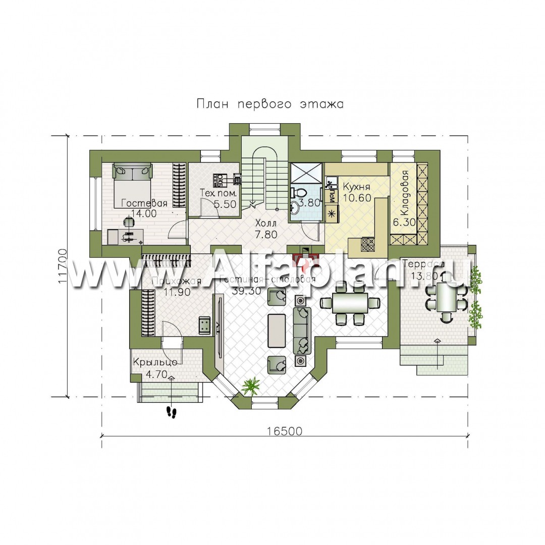 Проекты домов Альфаплан - «Меркурий» - классический двухэтажный дом с мастер-спальней в эркере - изображение плана проекта №1