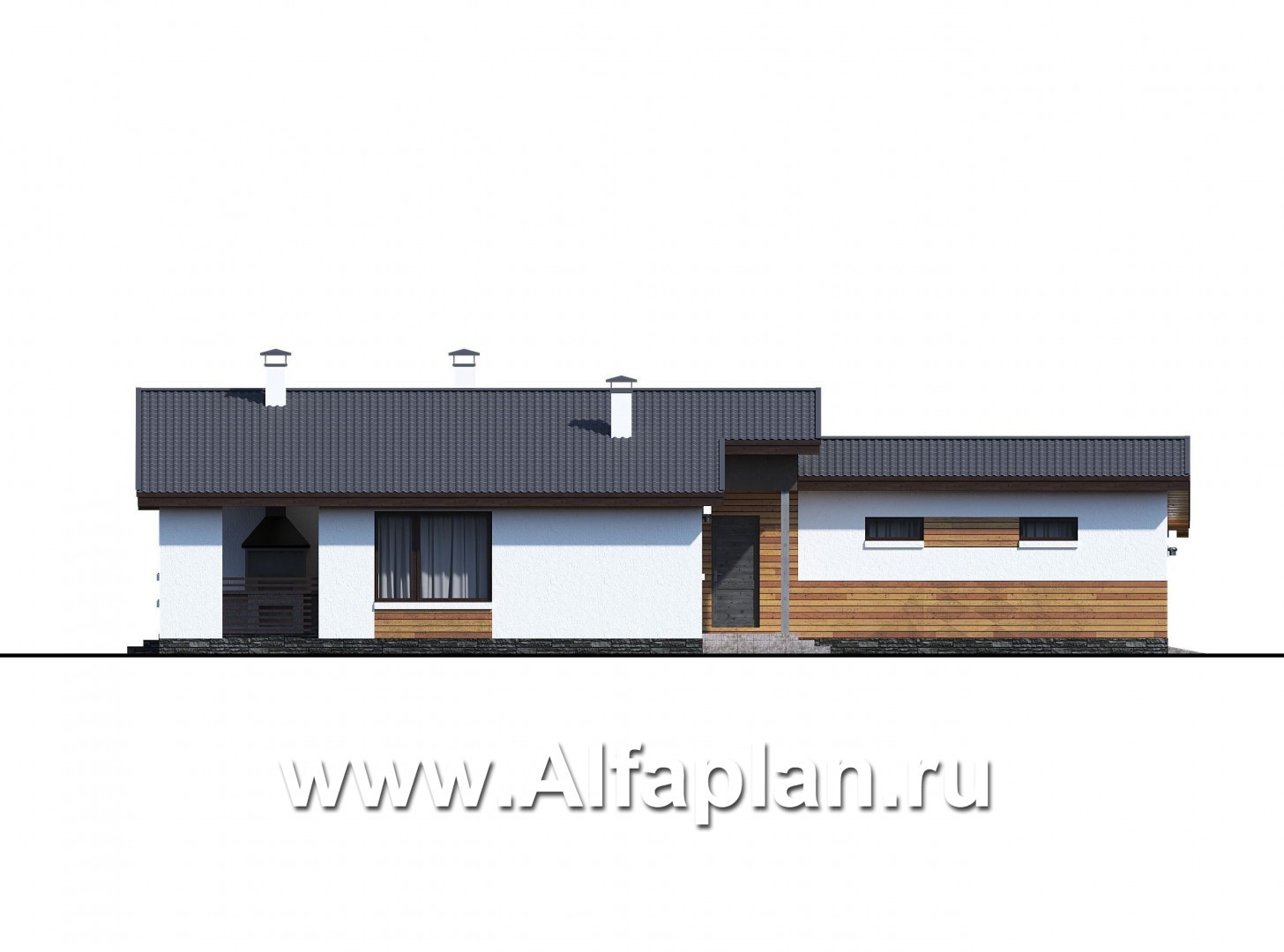 «Калисто» - проект одноэтажного дома из газобетона,  в скандинавском стиле, с гаражом на 2 авто - фасад дома